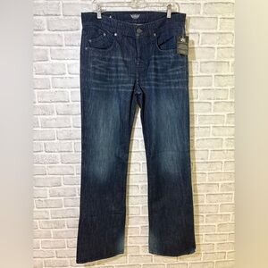 ROCK & REPUBLIC Jeans 34 FLOYD Relax Boot Cut Button Fly Faceoff Blue NWT